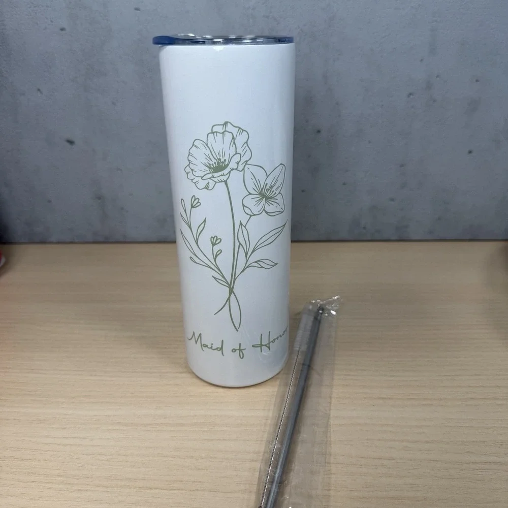 Maid‎ Of Honor Gift Set Sage Green Stainless Steel Tumbler / Pen / Hair Tie